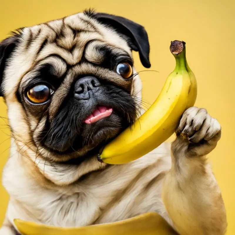 Can Pugs Eat Bananas: pug holding banana