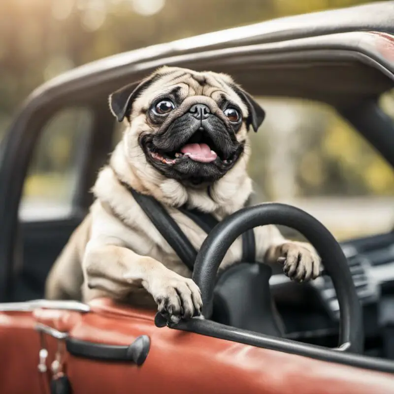 Can Pugs Eat Ham - pug driving a car