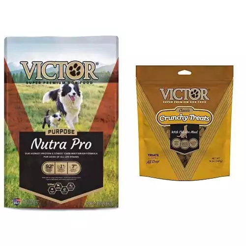 Victor Super Premium Dog Food Bundle Purpose Nutra Pro Dry Dog Food (5lbs) and Crunchy Dog Treats with Chicken Meal (14 oz)