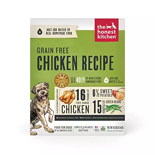 The Honest Kitchen Human Grade Dehydrated Grain Free Dog Food – Complete Meal or Dog Food Topper – Chicken 10 lb (makes 40 lbs)