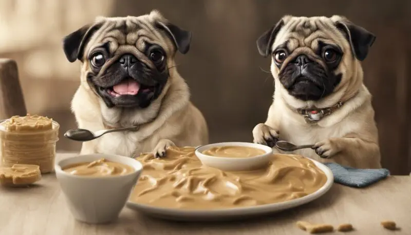 Can Pugs Eat Peanut Butter - 2 pugs in with 2 plates of peanut butter